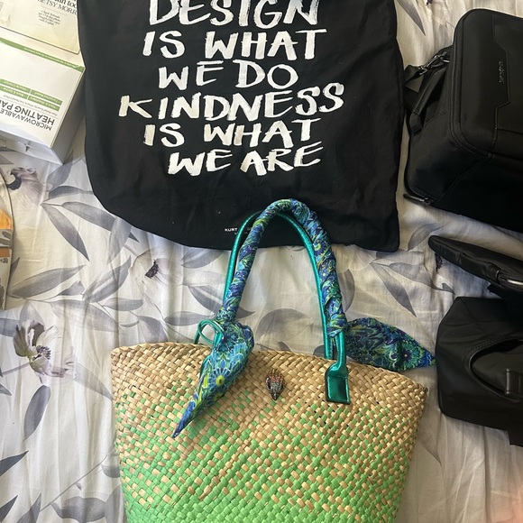 KURT GEIGER x MATTHEW WILLIAMS Raffia basket tote metallic turquoise natural - Picture 2 of 2